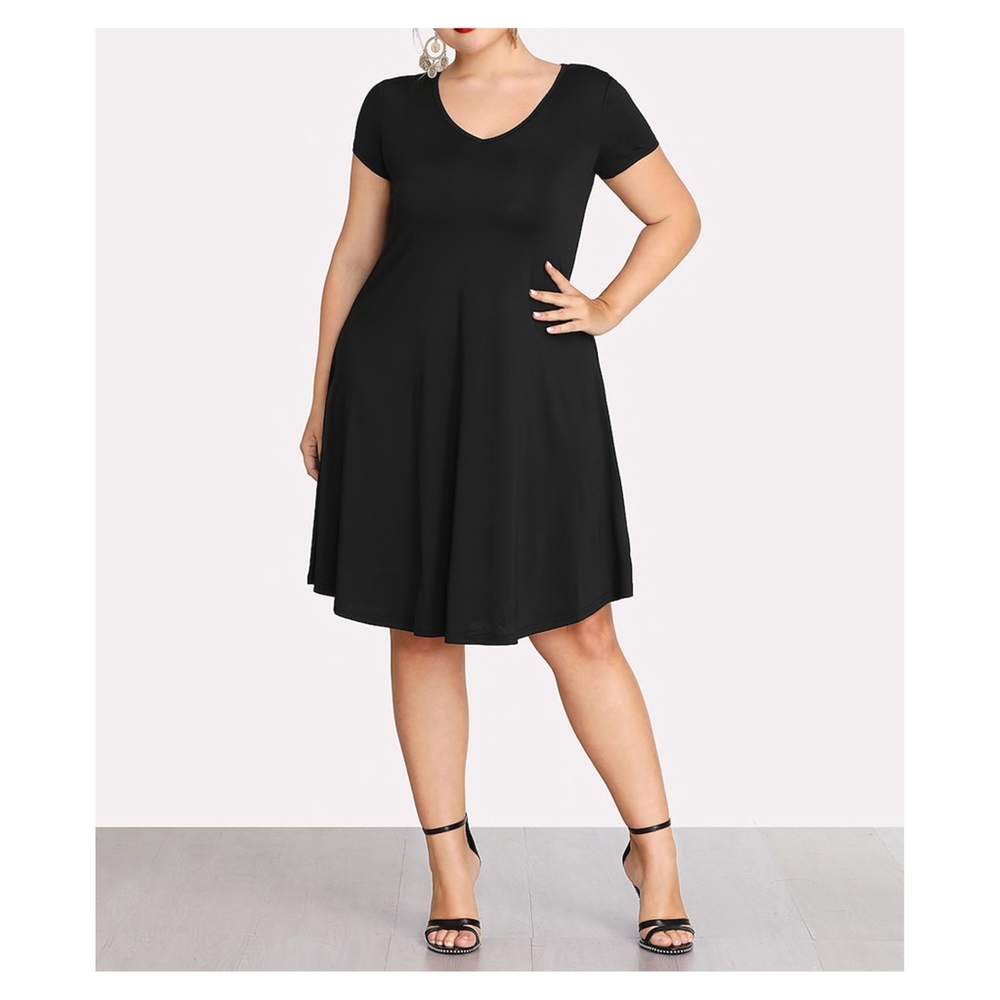 Black Casual Shift Basic Plus Size Dress - Picture 3 of 5
